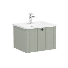 Vitra Root Groove 69351 Lavabo Dolabı, Tek Çekmeceli, 60 Cm, Mat Retro Yeşil, Köşeli Lavabolu